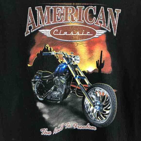 Mens Motorcycle T Shirt Size XL Black American Classic The Road to Freedom Biker - Picture 1 of 5